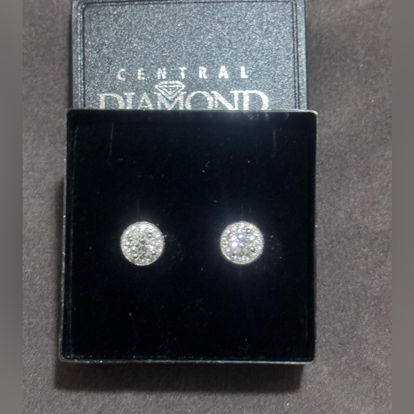 Central Diamond Jewelry - Never Worn Silver CZ Stud Earrings w/ 14k gold plated posts by Central Diamond